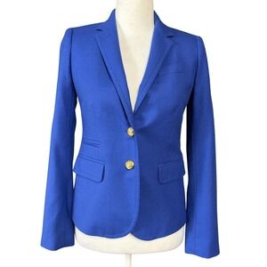 J Crew Schoolboy Blazer Womens 00 Blue Wool Gold Button Lined Jacket Tailored